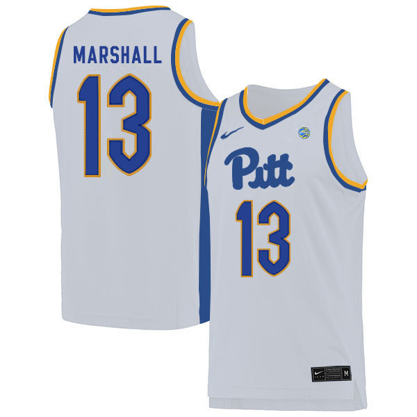 Men #13 KJ Marshall Pitt Panthers College Basketball Jerseys Sale-White
